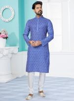 Dhupion Silk Royal Blue Festival Wear Printed Readymade Kurta Pajama